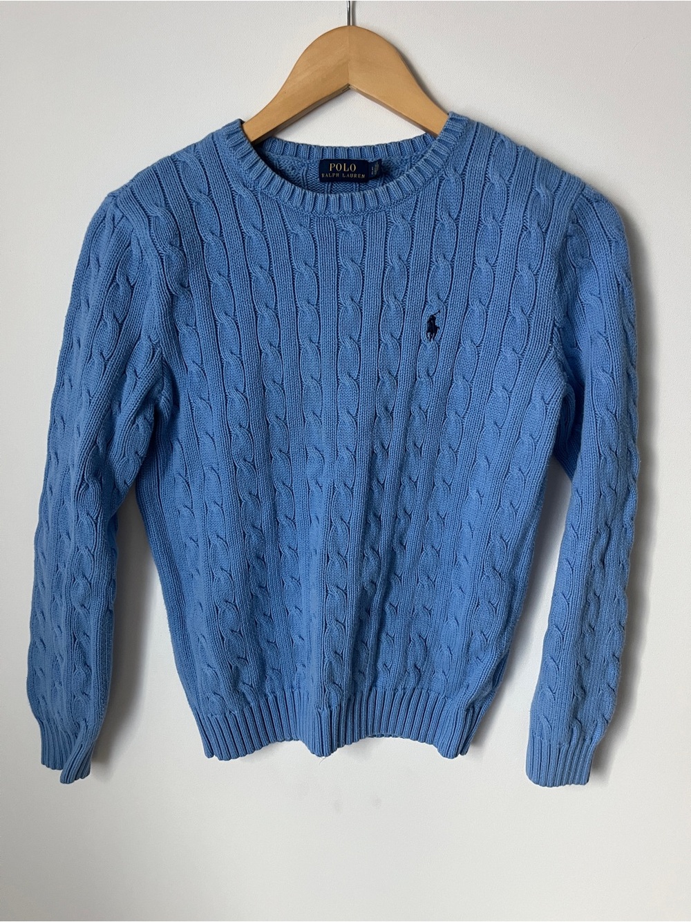 Ralph Lauren Light Blue Cable Knit Crewneck Sweater Cotton L